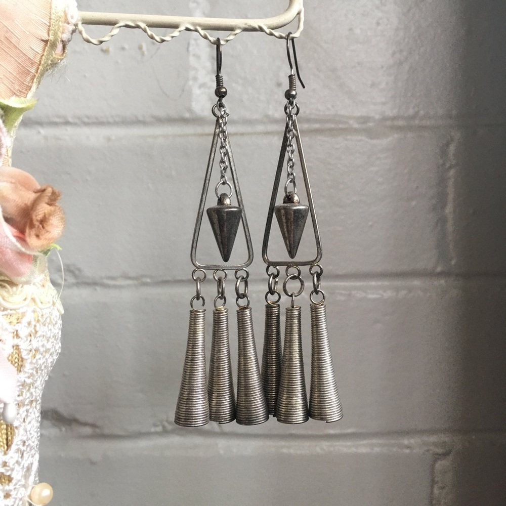 Silver coil dangle earrings